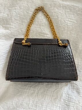 Vintage Gucci Crocodile Bag - Gold Chain with Tiger's Eye Bead Accents